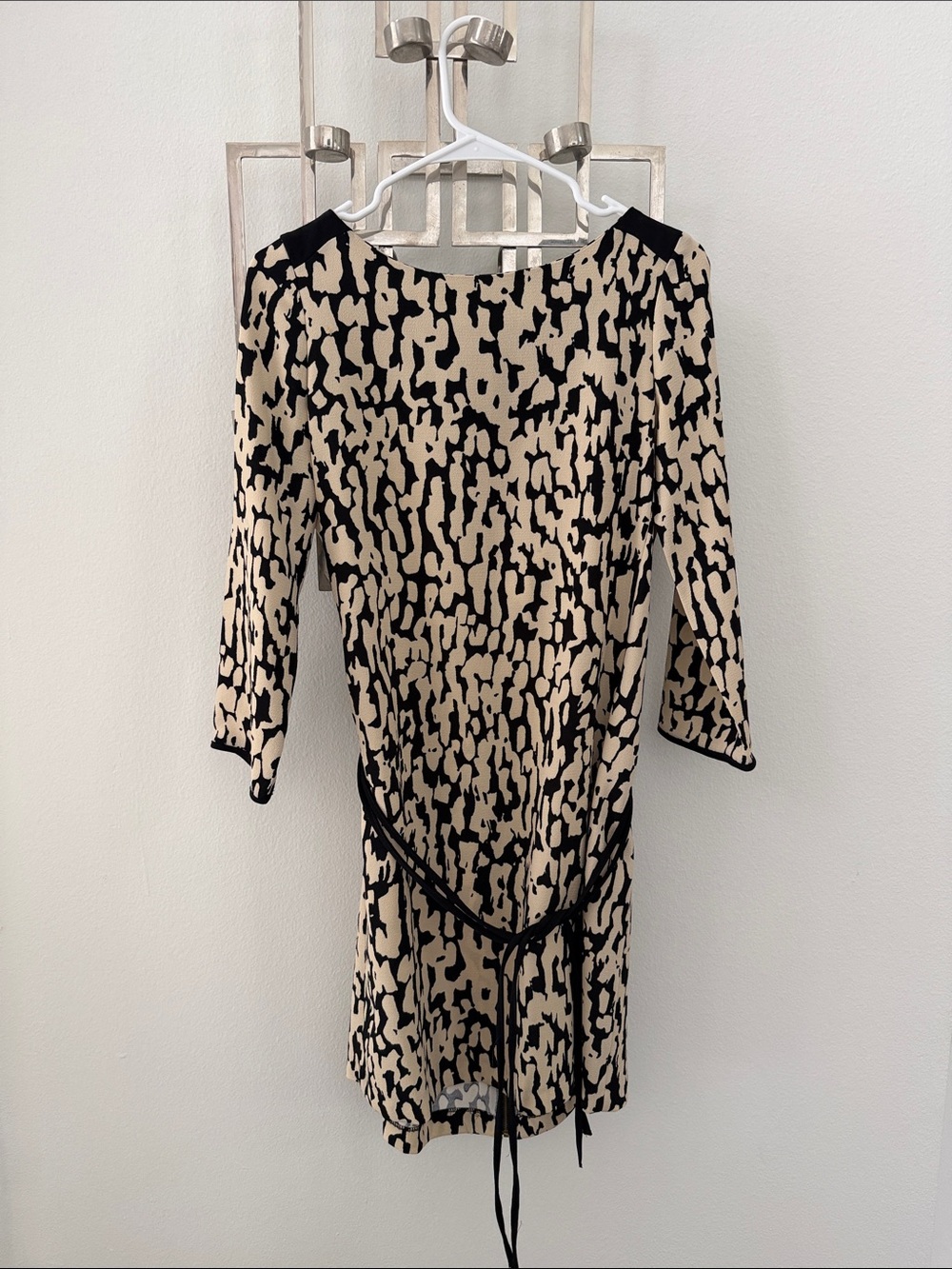 Zara Beige and Black Animal-Print Midi Dress